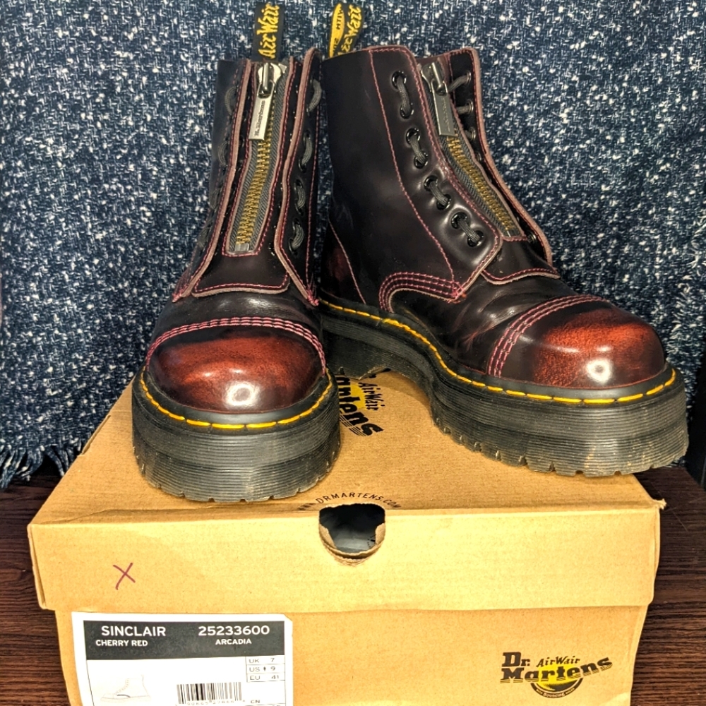 Cherry Red Sinclair Dr Martens platform size 9W boots